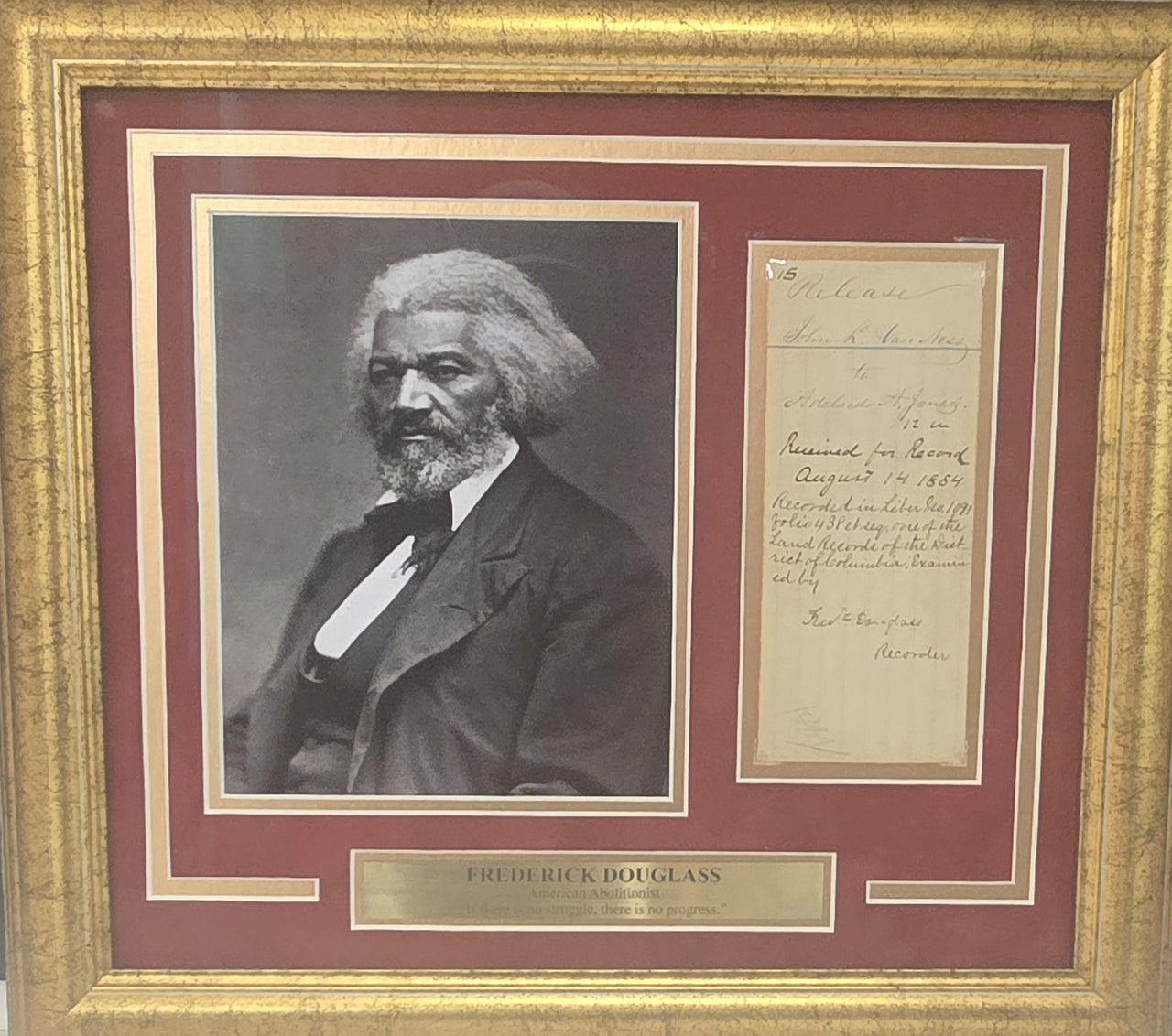 Frederick Douglass Signed & Framed Washington DC Land Grant