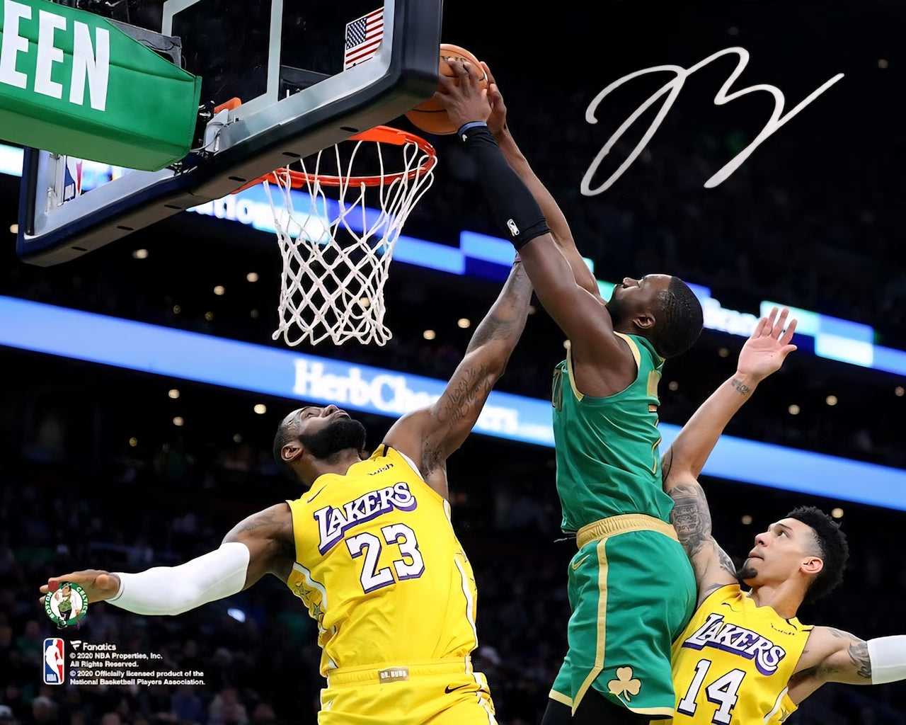 Jaylen Brown Boston Celtics Signed Dunk on LeBron James Photo
