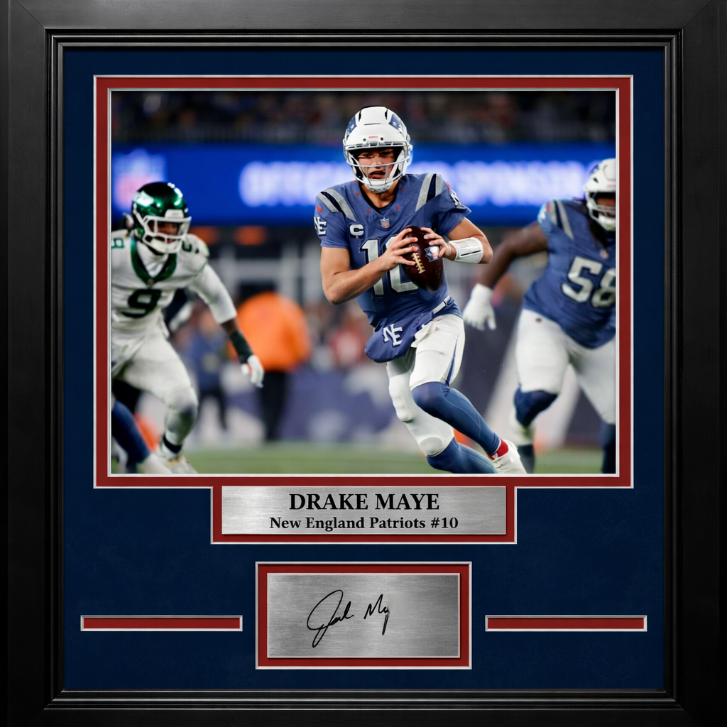 Drake Maye New England Patriots Framed Rivalries Photo with Engraved Signature