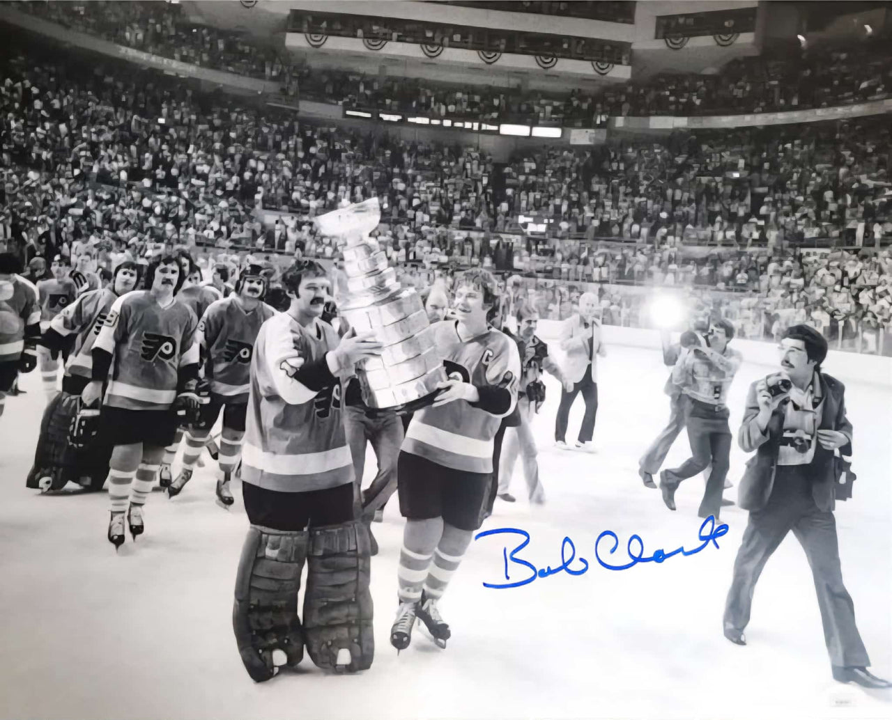 Bob Clarke Philadelphia Flyers Stanley Cup Celebration Autographed 11"x14" Photo