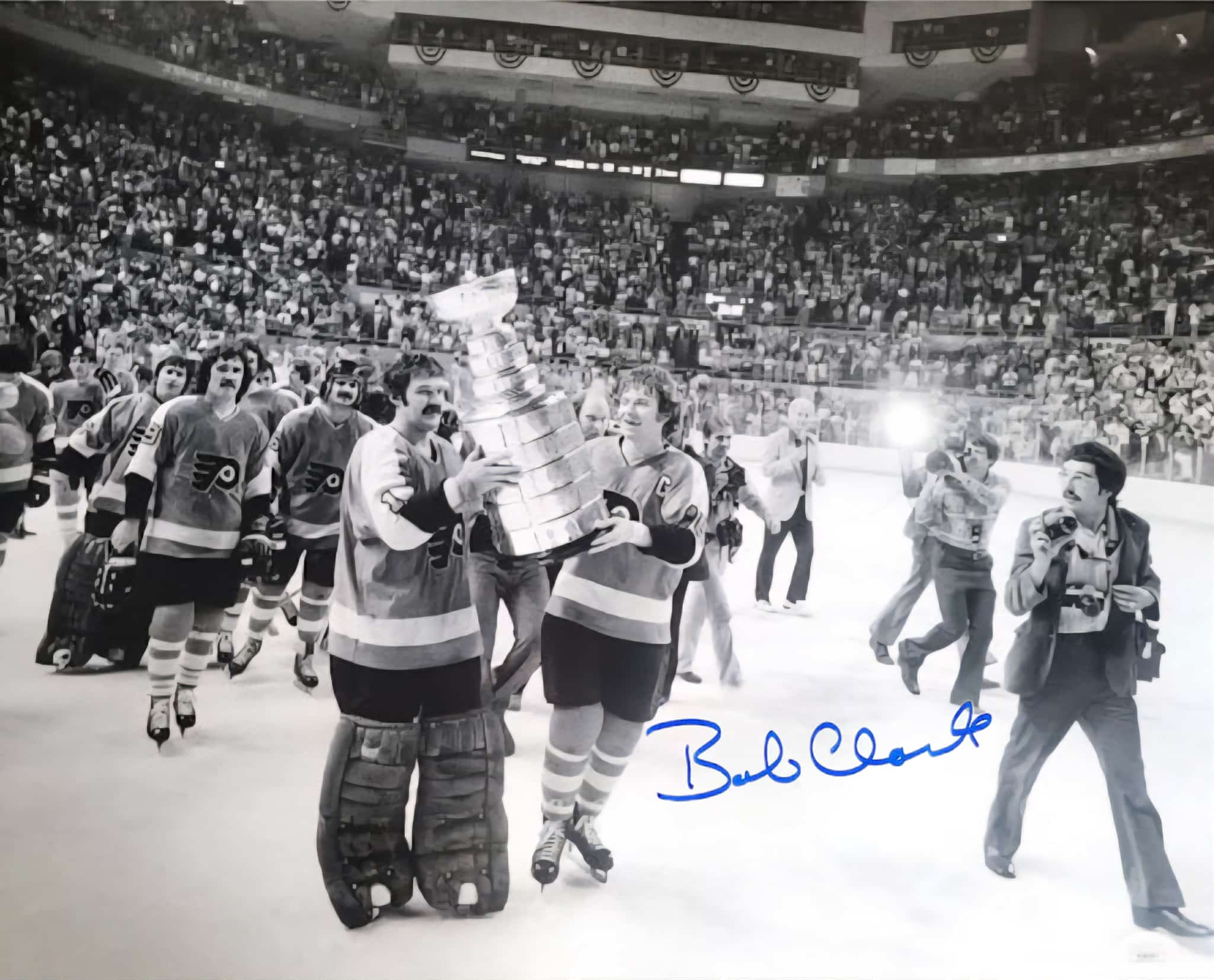 Bob Clarke Stanley Cup Celebration Philadelphia Flyers Autographed 8" x 10" Hockey Photo