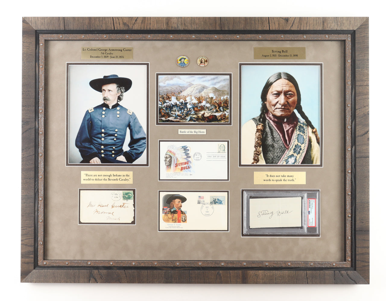 Sitting Bull & General George Armstrong Custer Signed Custom Framed Display