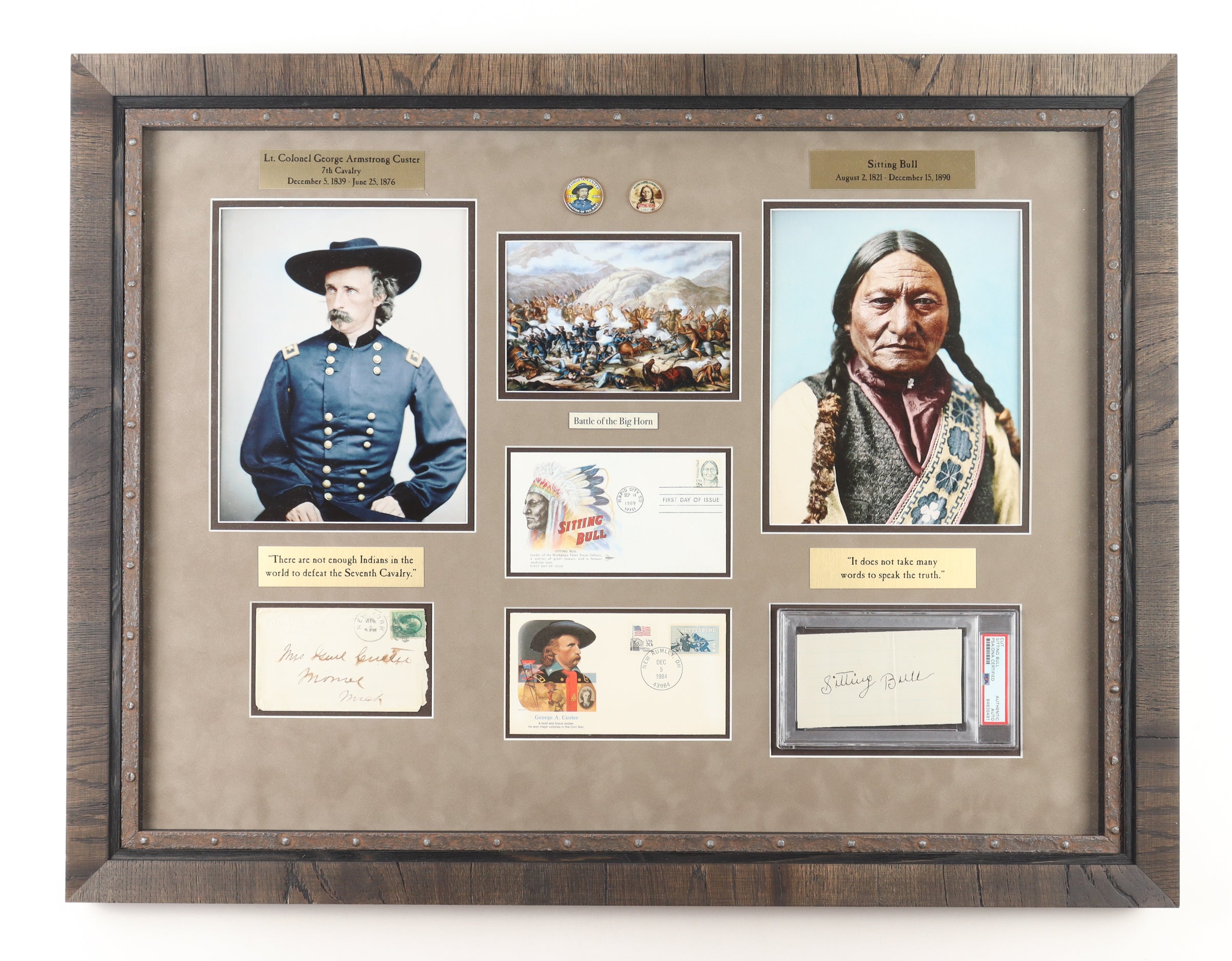Sitting Bull & General George Armstrong Custer Signed Custom Framed Display