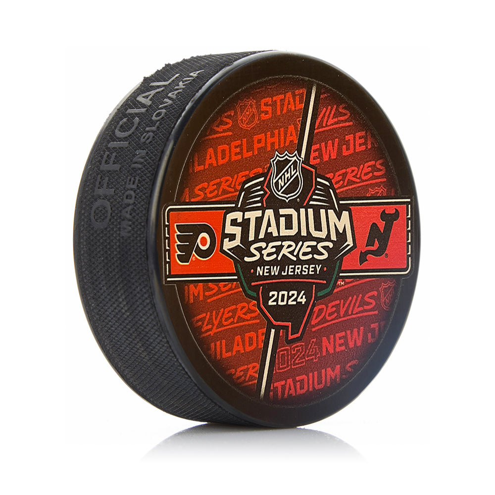 Philadelphia Flyers vs New Jersey Devils 2024 Stadium Series Dueling Hockey Puck