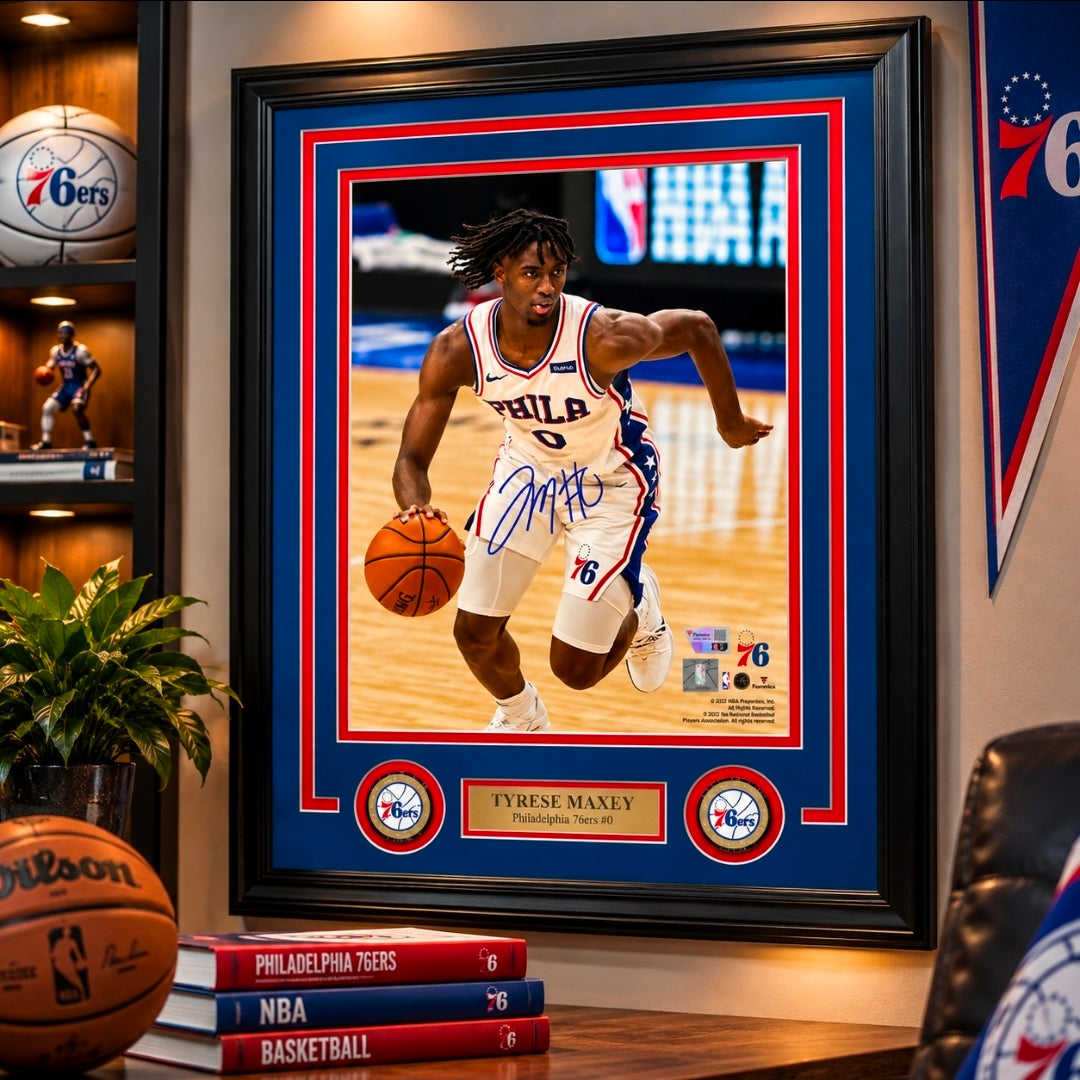 Tyrese Maxey Philadelphia 76ers Drive Autographed 11" x 14" Framed Photograph