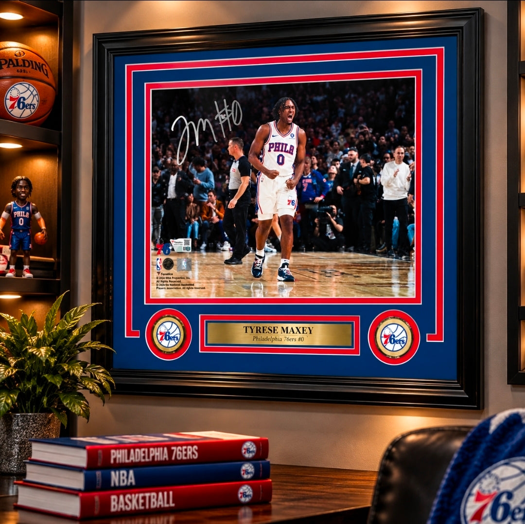 Tyrese Maxey Philadelphia 76ers Celebration Autographed 11" x 14" Framed Photograph