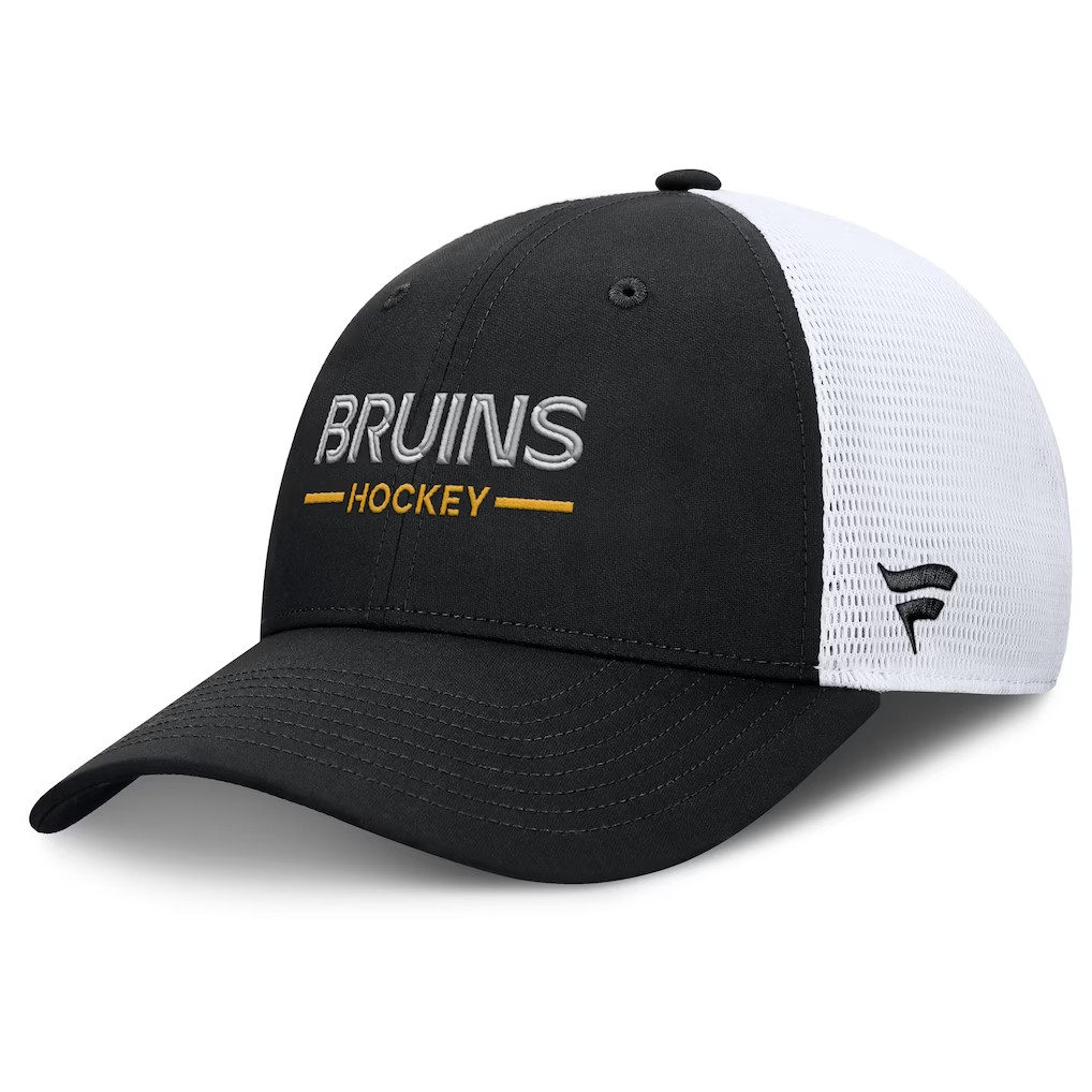 Boston Bruins Authentic Pro Rink Adjustable Trucker Hat - Black/White