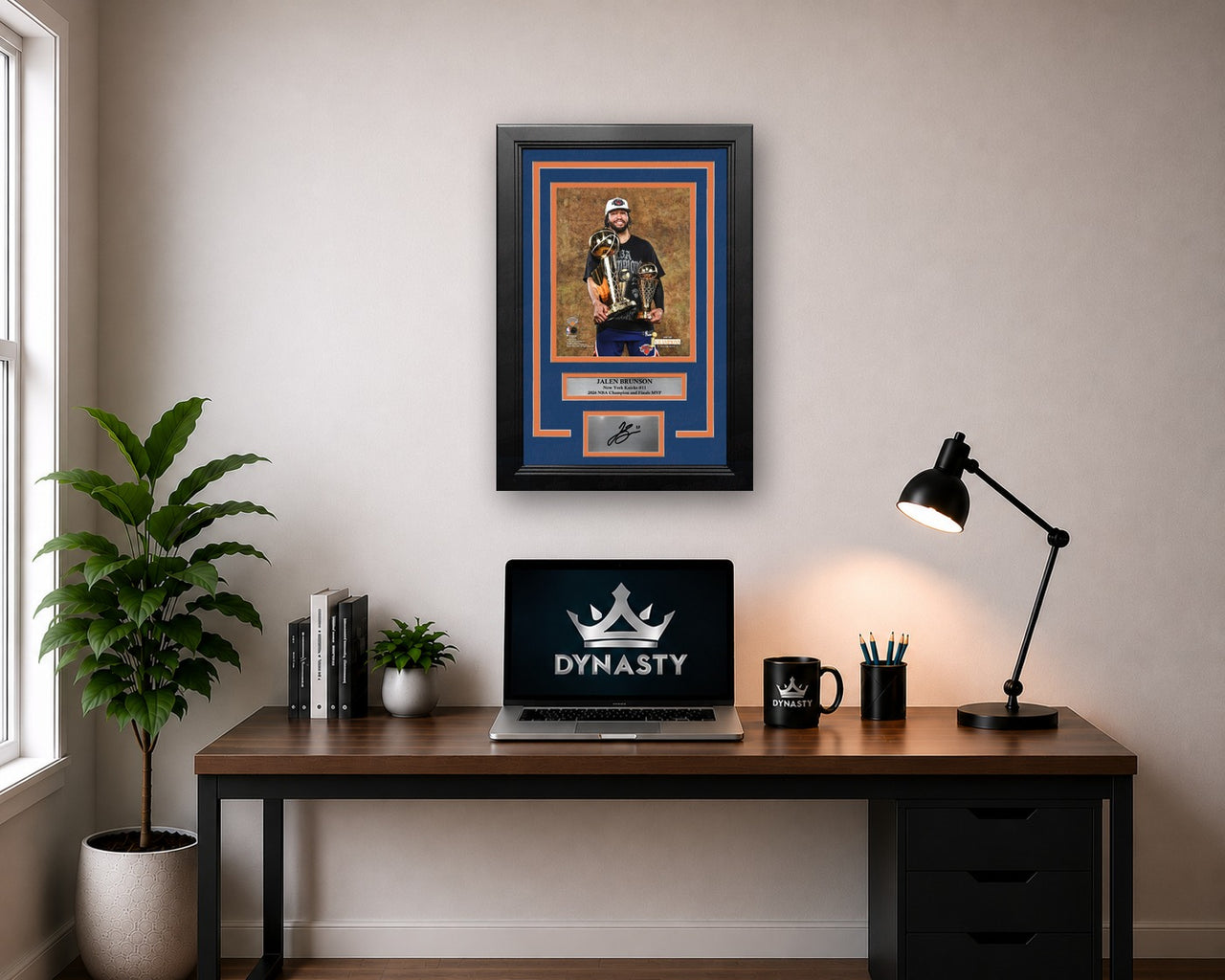 Jalen Brunson Trophies New York Knicks 8x10 2026 NBA Champions Framed Photo with Engraved Autograph