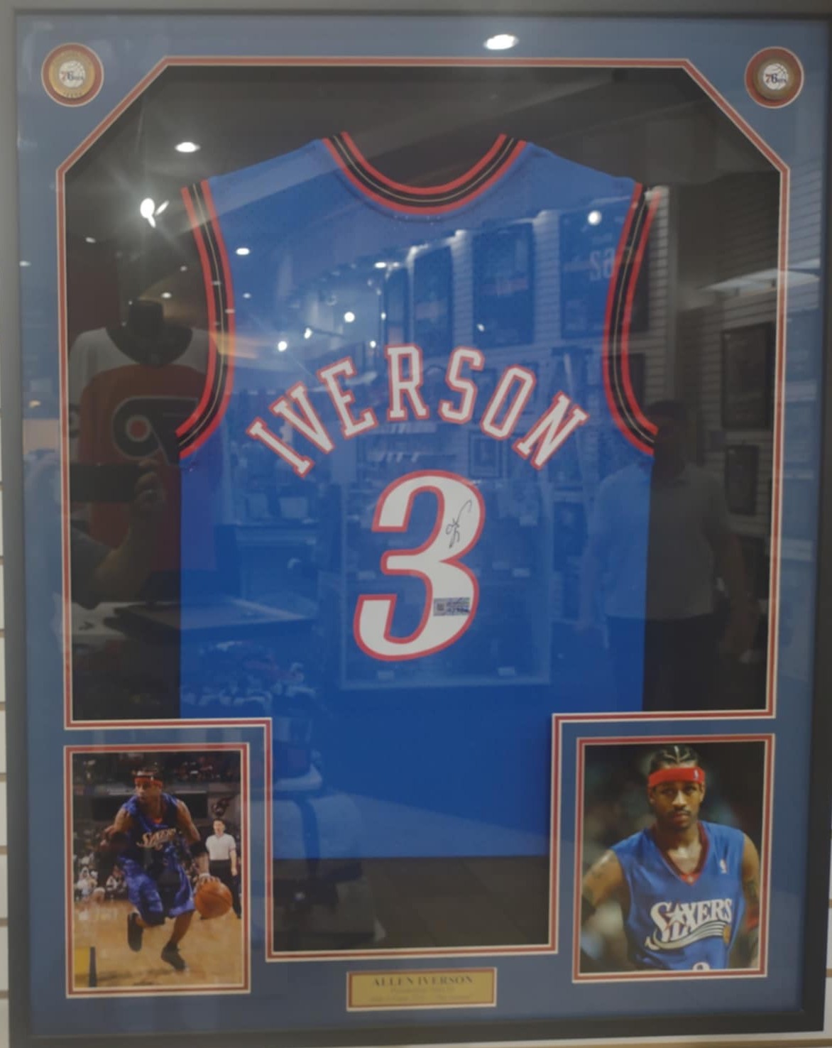 Allen Iverson Philadelphia 76ers Autographed Framed Blue Mitchell & Ness Basketball Jersey