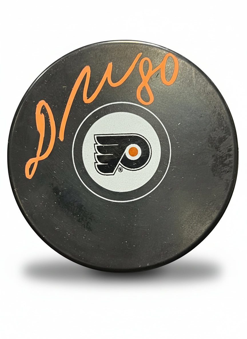 Dan Vladar Philadelphia Flyers Autographed Logo Hockey Puck - Orange Signature