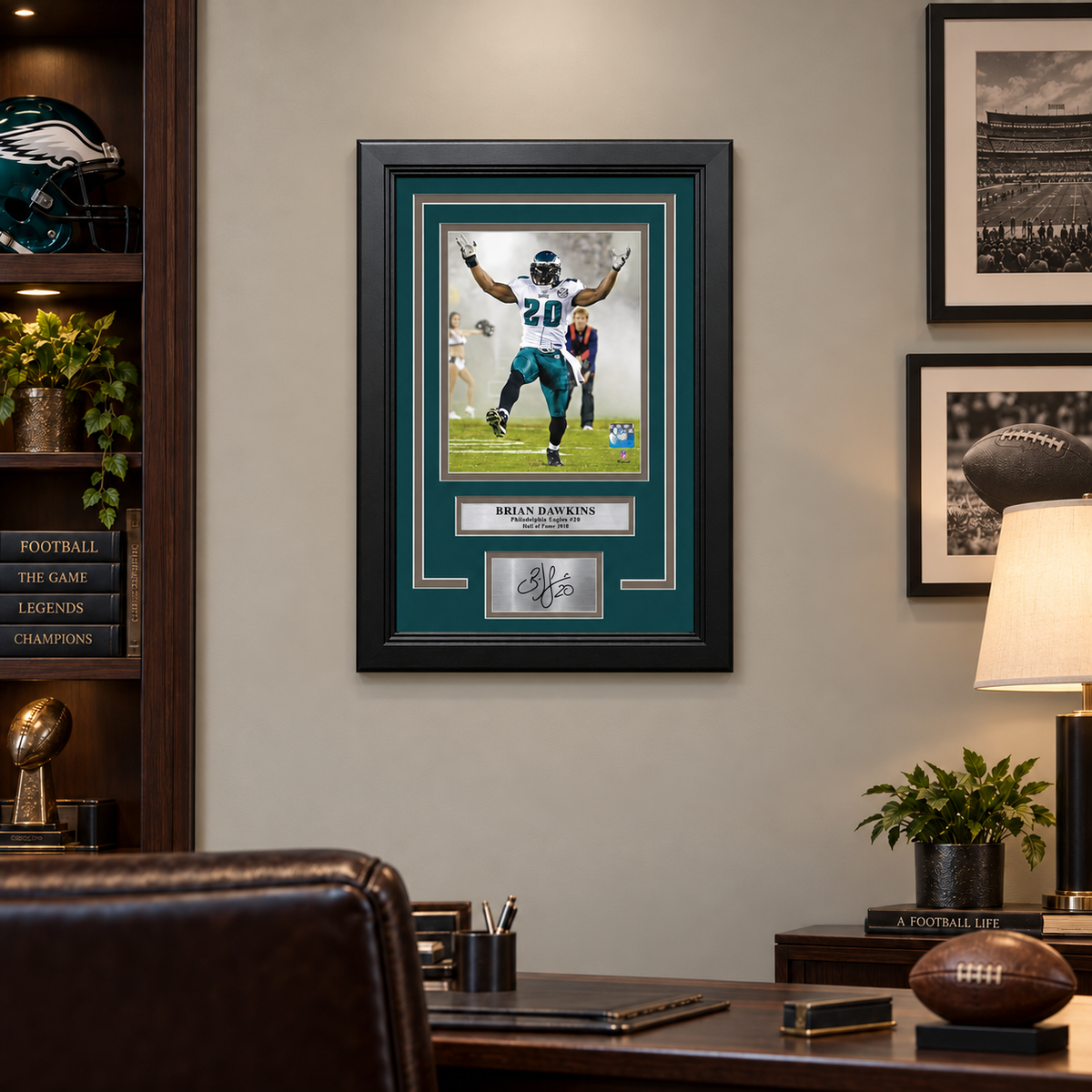 Brian Dawkins Smoke Entrance Philadelphia Eagles Framed Football Photo with Engraved Autograph