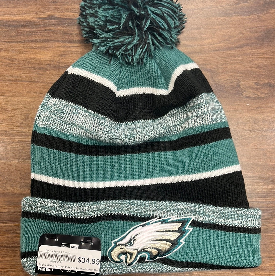 Philadelphia Eagles Midnight Green Knit New Era Winter Pom Hat