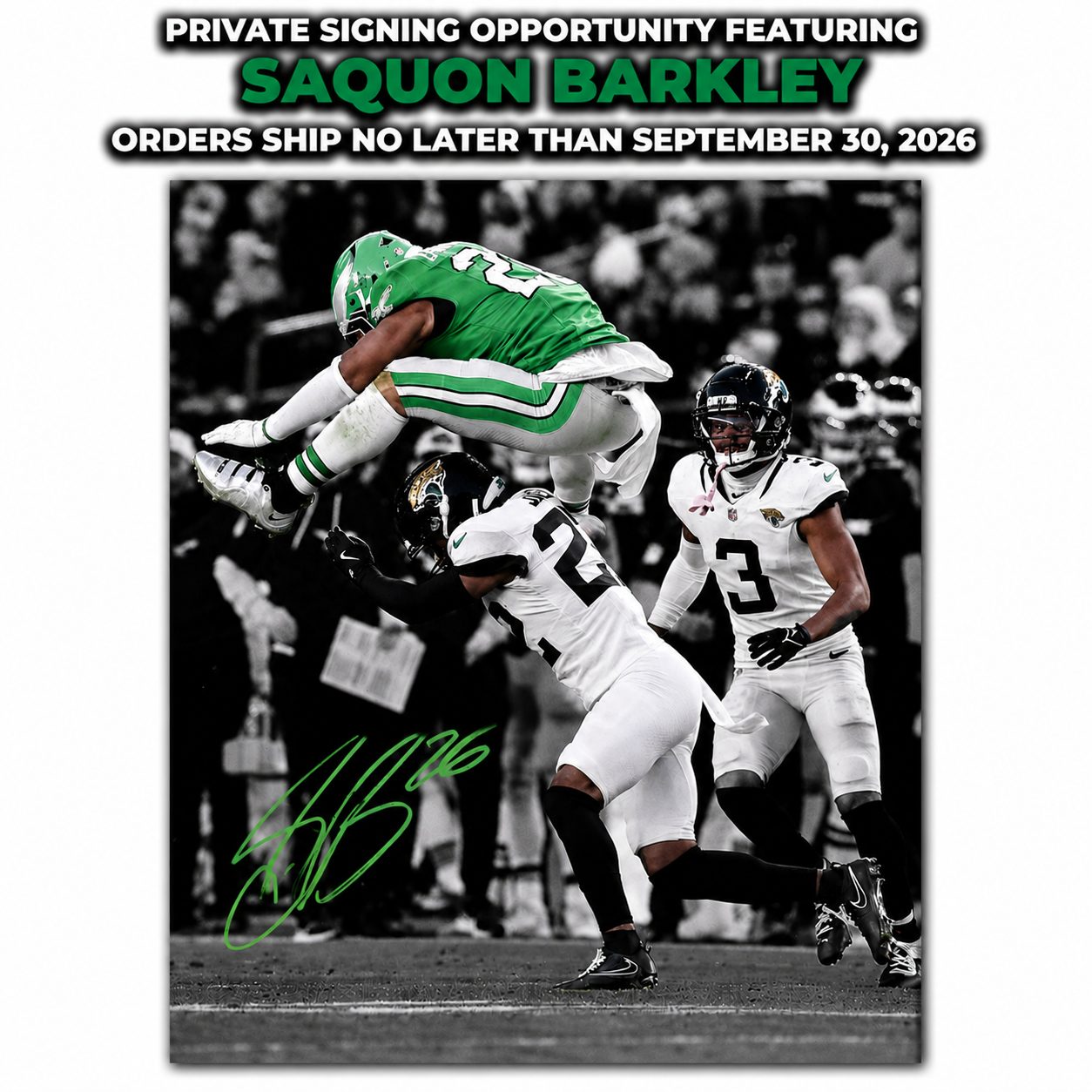 Saquon Barkley Autographed Reverse Hurdle Photo | Pre-Sale Opportunity