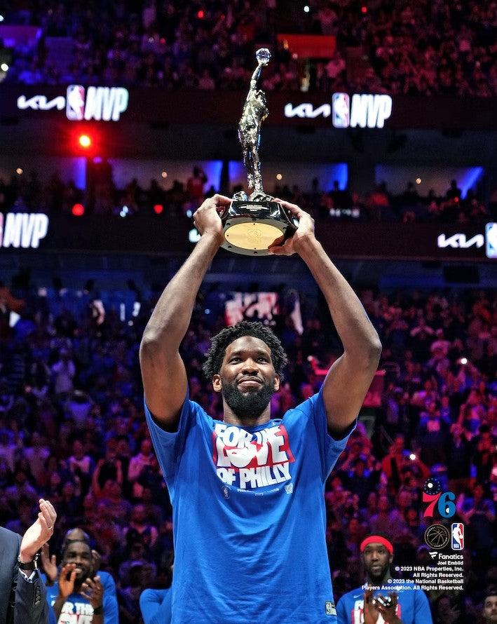 Joel Embiid 2023 MVP Trophy Philadelphia 76ers 8" x 10" Basketball Photo - Dynasty Sports & Framing 