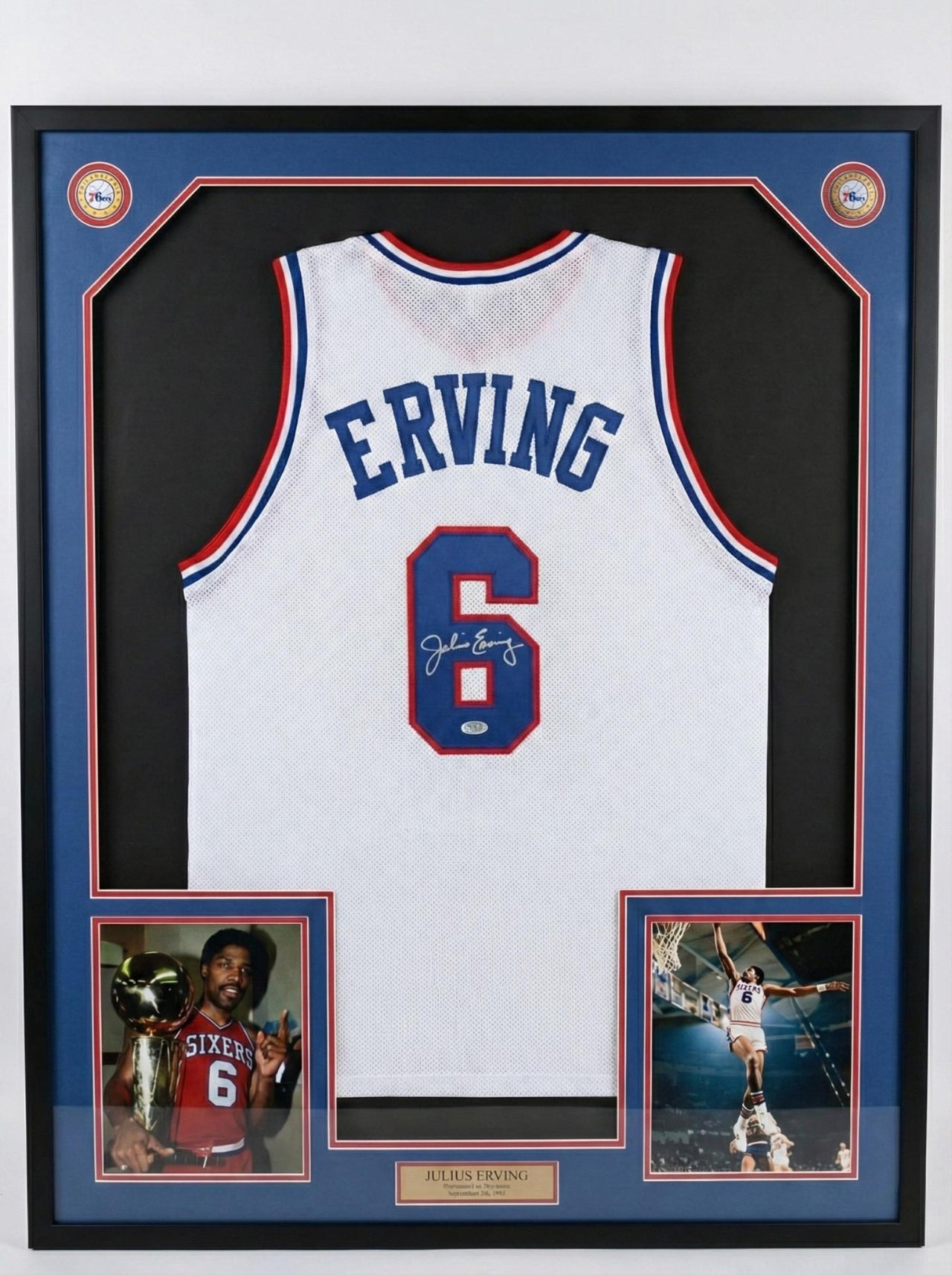Julius Erving Philadelphia 76ers Autographed Framed White Basketball Jersey