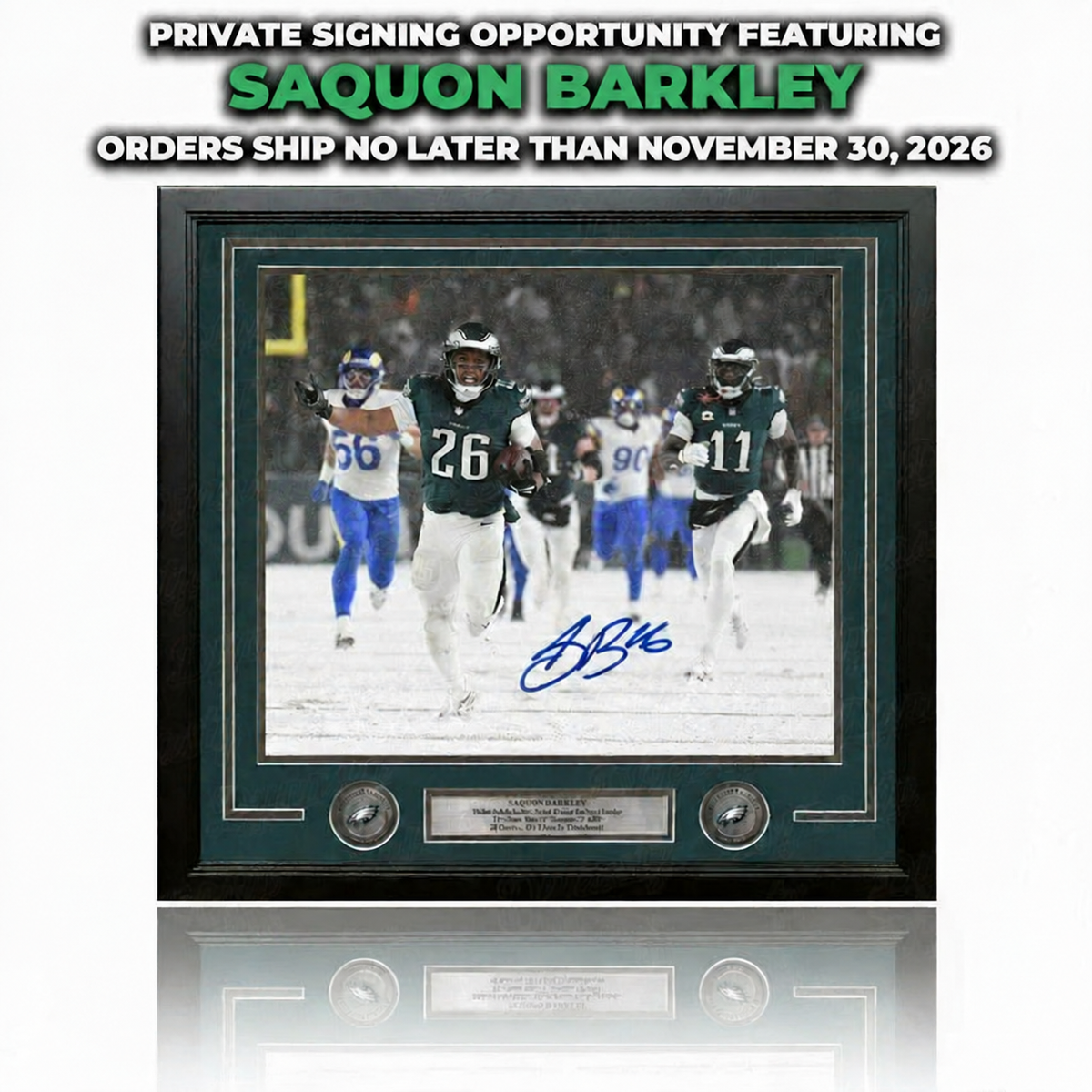 Saquon Barkley Autographed Snow Bowl Playoff Framed Photo | Pre-Sale Opportunity
