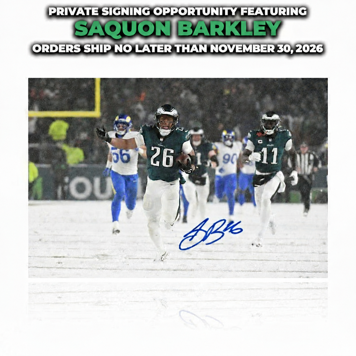 Saquon Barkley Autographed Snow Bowl Playoff Photo | Pre-Sale Opportunity