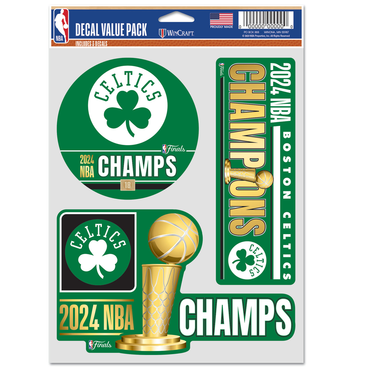 Boston Celtics 2024 NBA Champions 3-Piece Fan Multi Use Decal Set