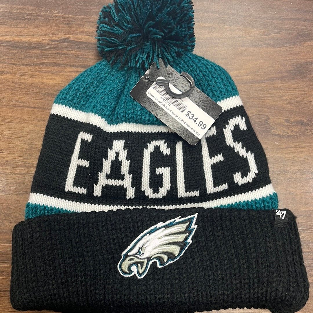 Philadelphia Eagles Essentials Word Script Cuffed Pom Knit Hat