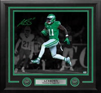 AJ Brown Philadelphia Eagles Autographed 16" x 20  Framed Kelly Green Blackout Football Photo
