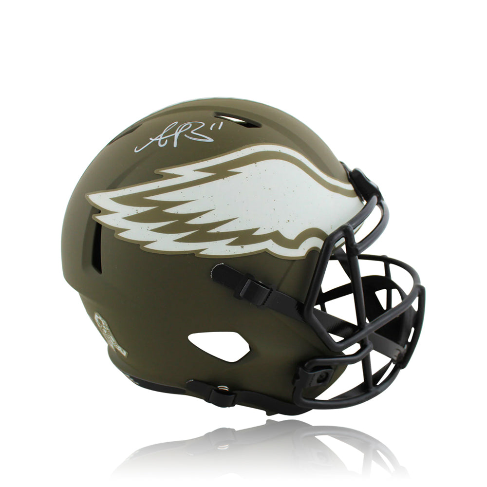 AJ Brown Philadelphia Eagles Autographed Salute to Service Football Helmet