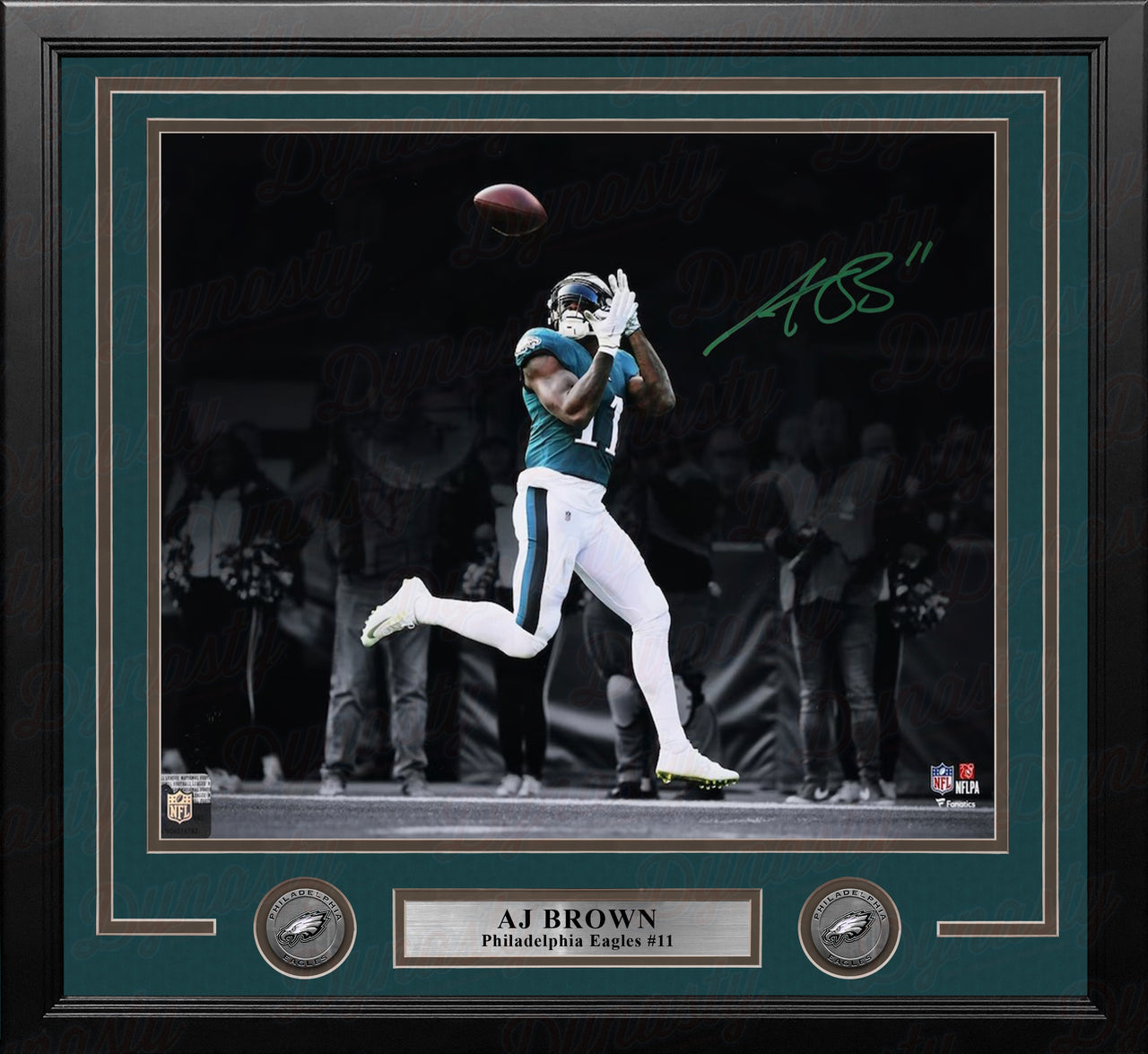AJ Brown Shoulder Catch Philadelphia Eagles Autographed 11" x 14" Framed Blackout Football Photo