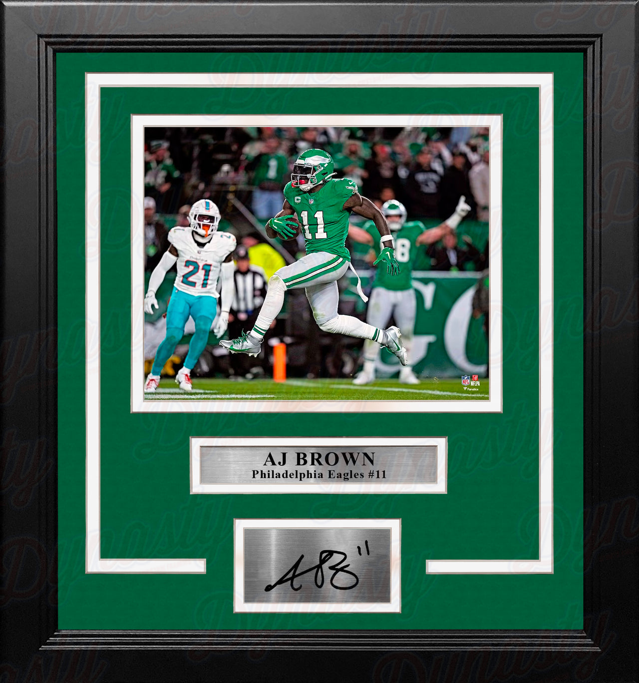 AJ Brown Kelly Green Touchdown Philadelphia Eagles 8" x 10" Framed Photo with Engraved Autograph