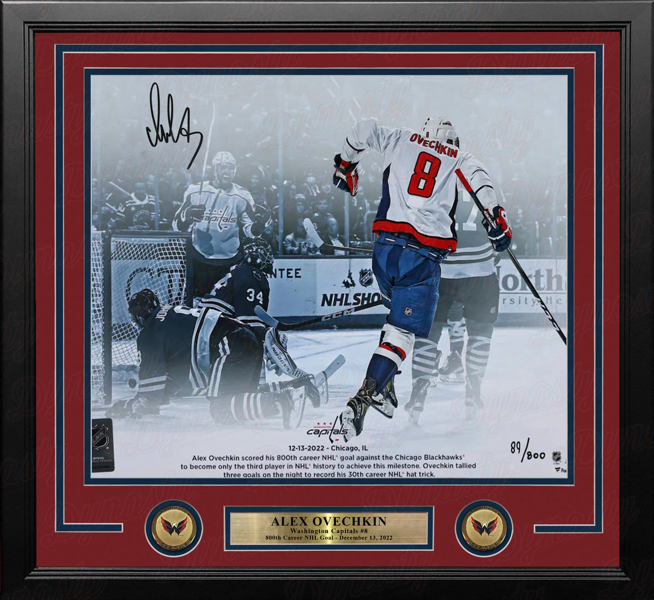 Alex Ovechkin 800th Goal Washington Capitals Autographed 11x14 Framed Photo Numbered to 800