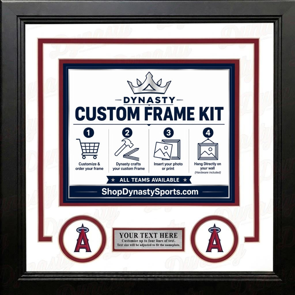 Los Angeles Angels Custom MLB Baseball Picture Frame Kit with White Matting, Red Trim, a Silver Nameplate, and Angels logos