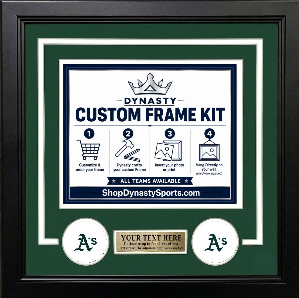 Athletics Custom MLB Baseball Picture Frame Kit with Green Matting, White Trim, a Gold Nameplate, and A's logos