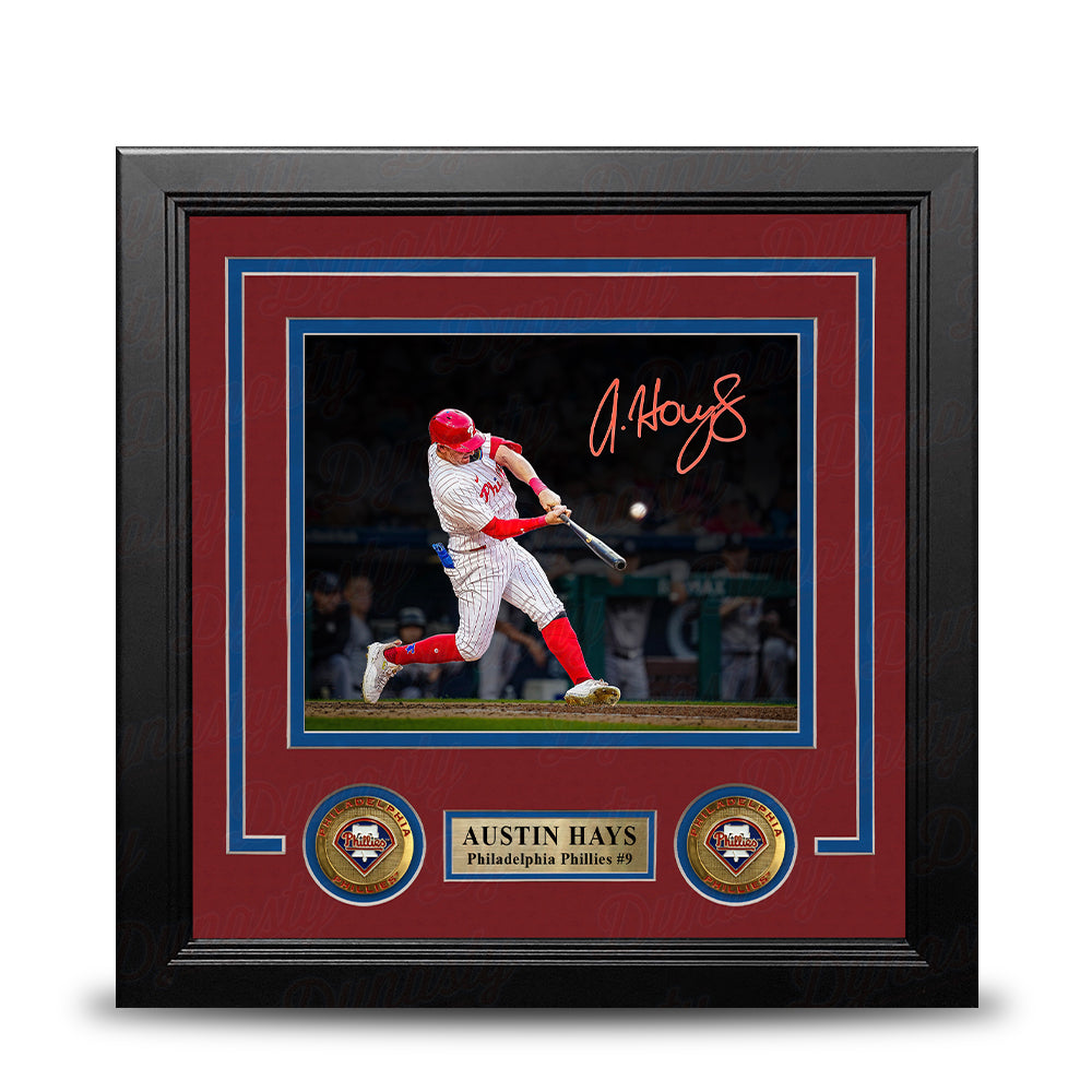 Austin Hays Blackout Swing Autographed Philadelphia Phillies 8" x 10" Framed Baseball Photo