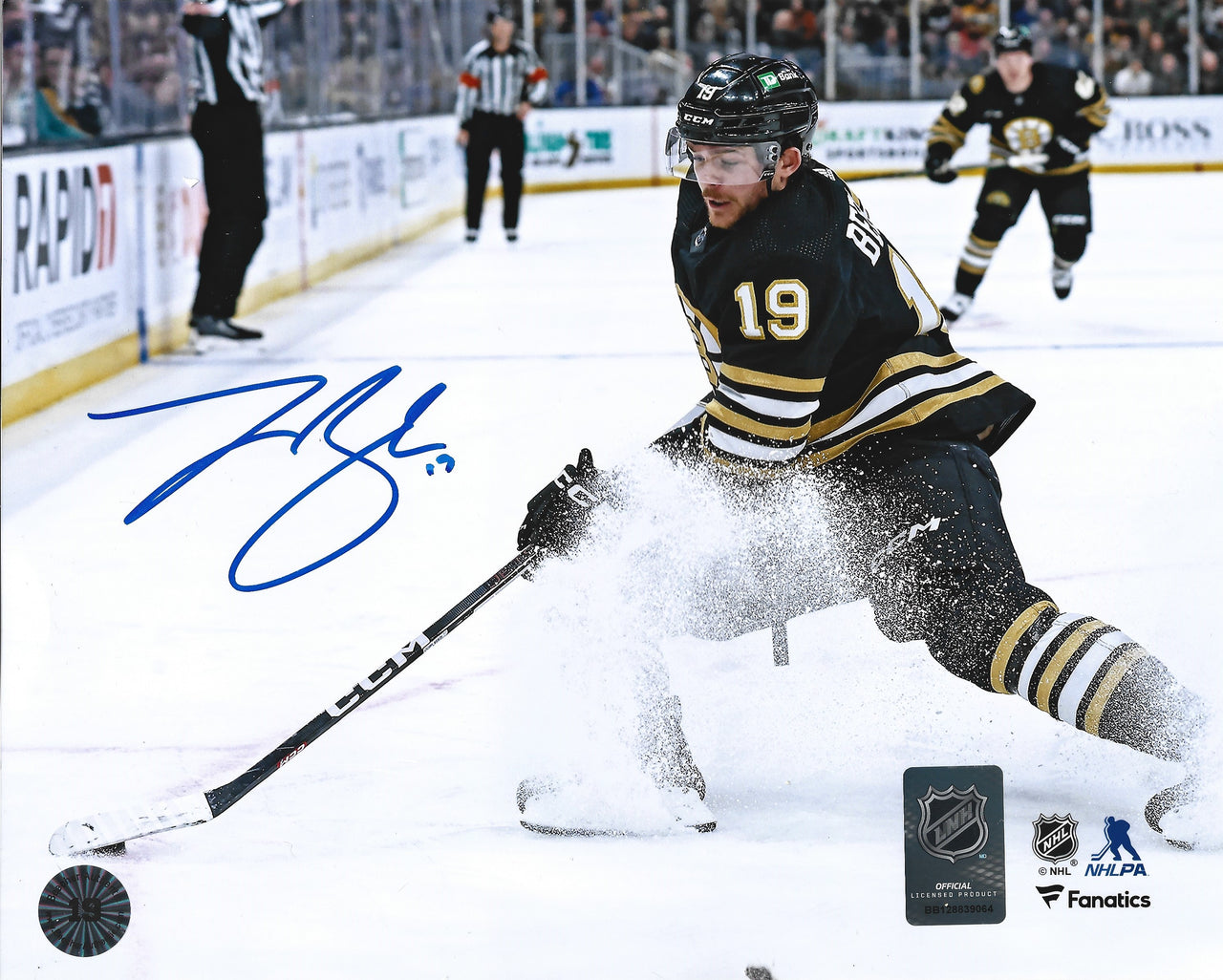 Johnny Beecher in Action Boston Bruins Autographed 16" x 20" Hockey Photo