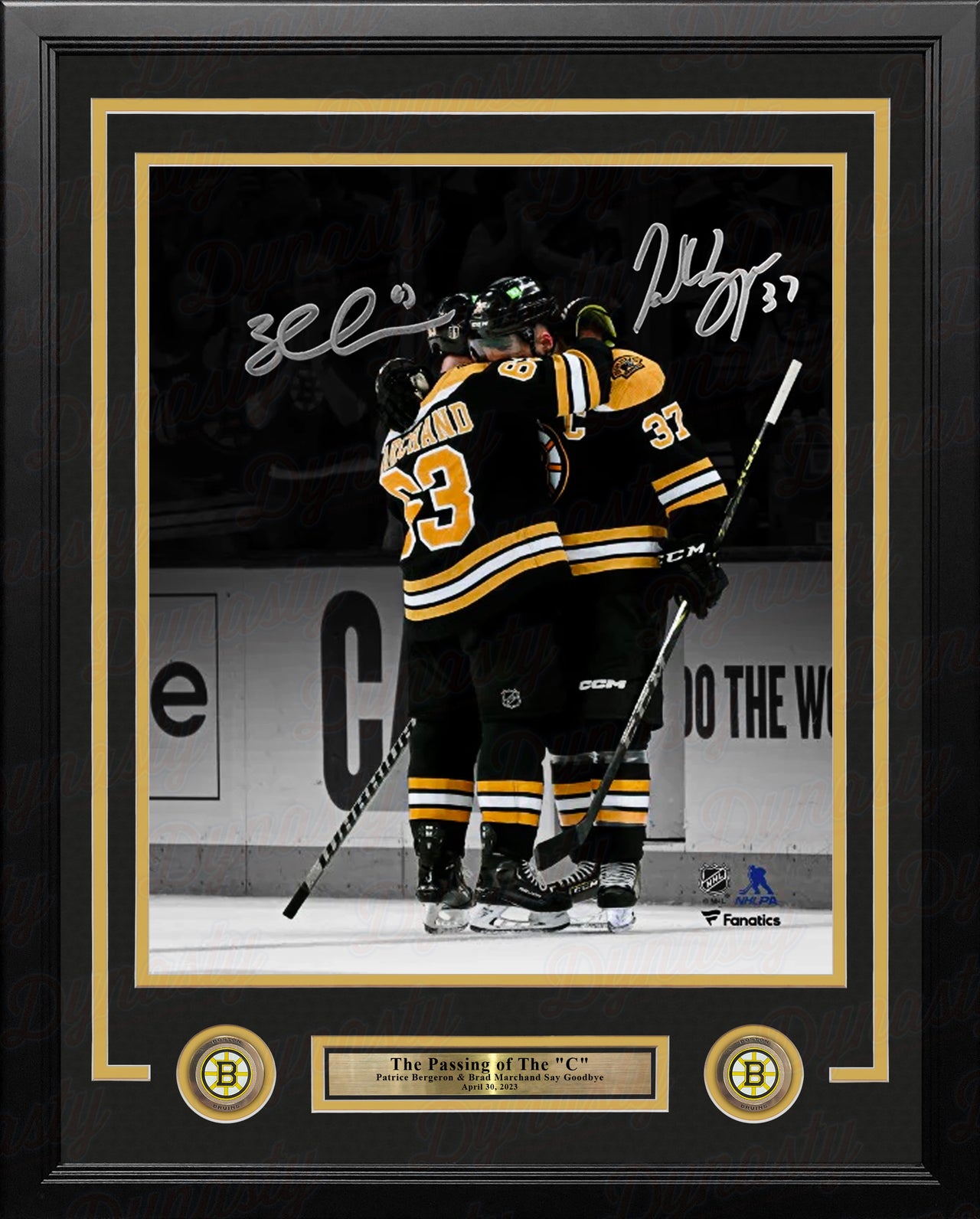 Patrice Bergeron & Brad Marchand Final Game Hug Boston Bruins Autographed 11" x 14" Framed Photo