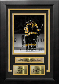 Brad Marchand & Patrice Bergeron, Bergerons Last Game Bruins 11x14 Framed Photo w/ Laser Autographs - Dynasty Sports & Framing 