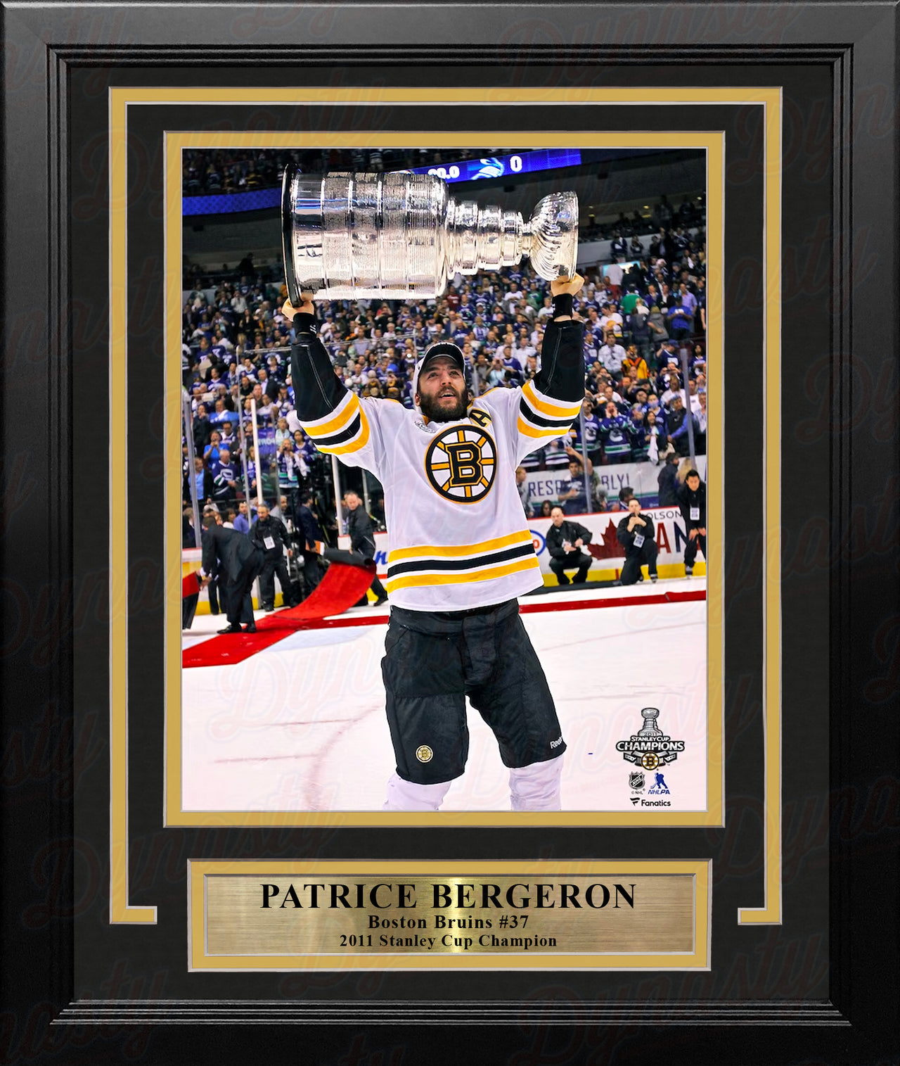Patrice Bergeron Stanley Cup Trophy Boston Bruins 8" x 10" Framed Hockey Photo
