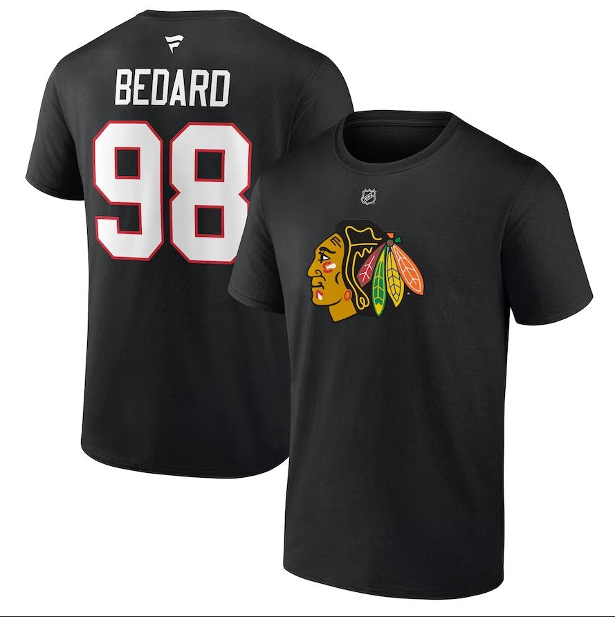 Connor Bedard Chicago Blackhawks Authentic Stack Name & Number T-Shirt - Black