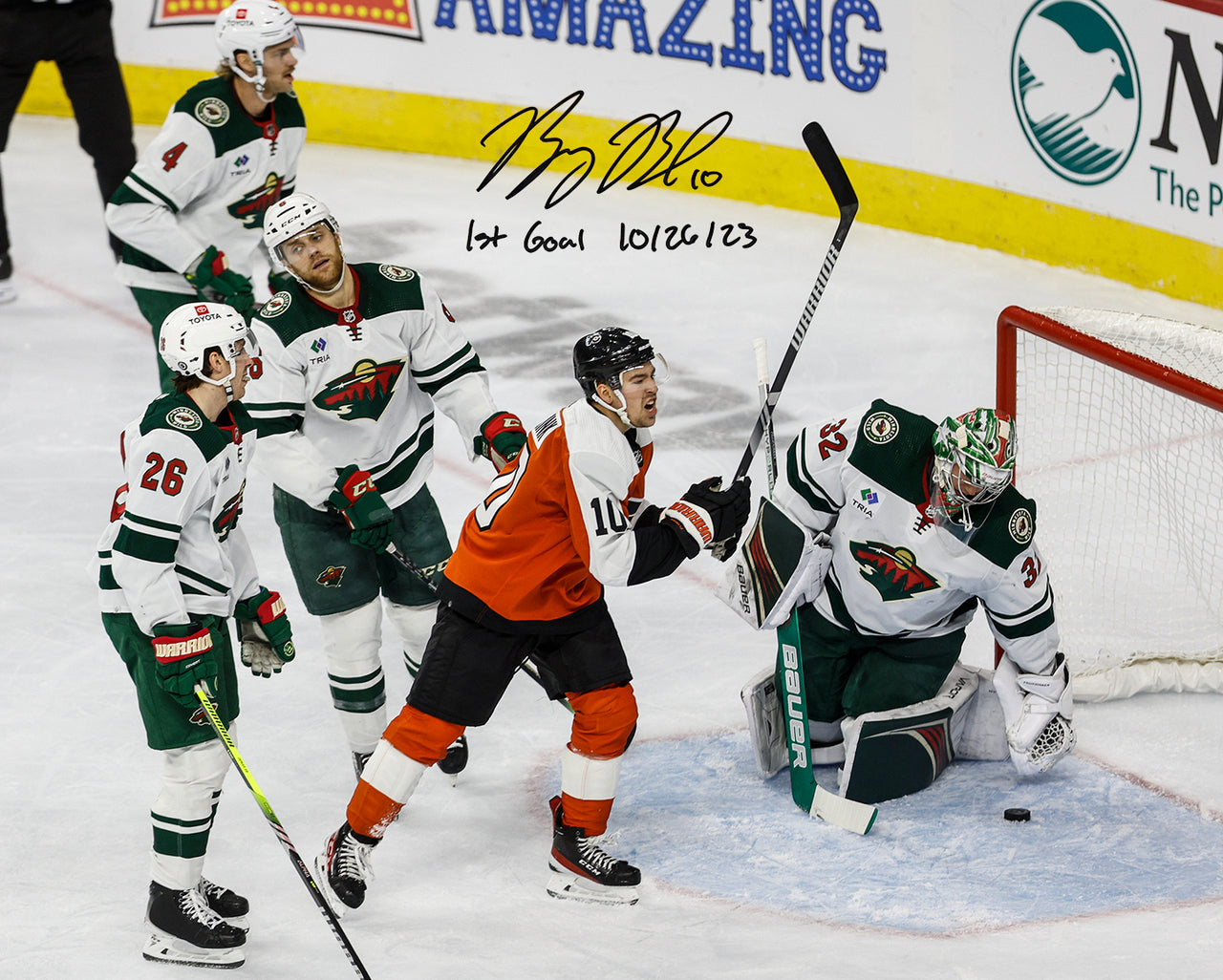 Bobby Brink First Career Goal Autographed Philadelphia Flyers 11" x 14" Photo with Date Inscription