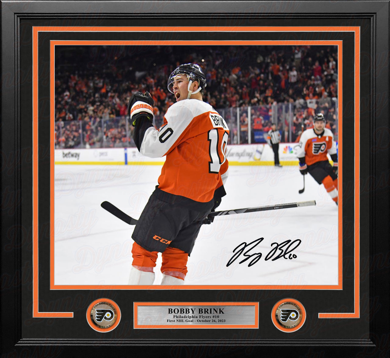 Bobby Brink Fist Pump Autographed Philadelphia Flyers 16" x 20" Framed Hockey Photo