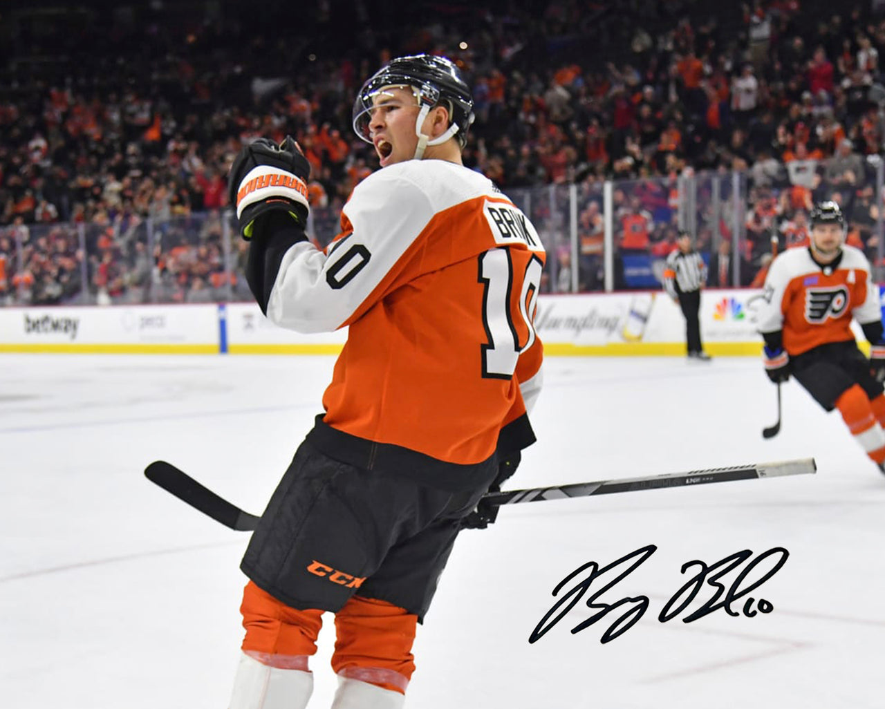 Bobby Brink Fist Pump Autographed Philadelphia Flyers 11" x 14" Hockey Photo