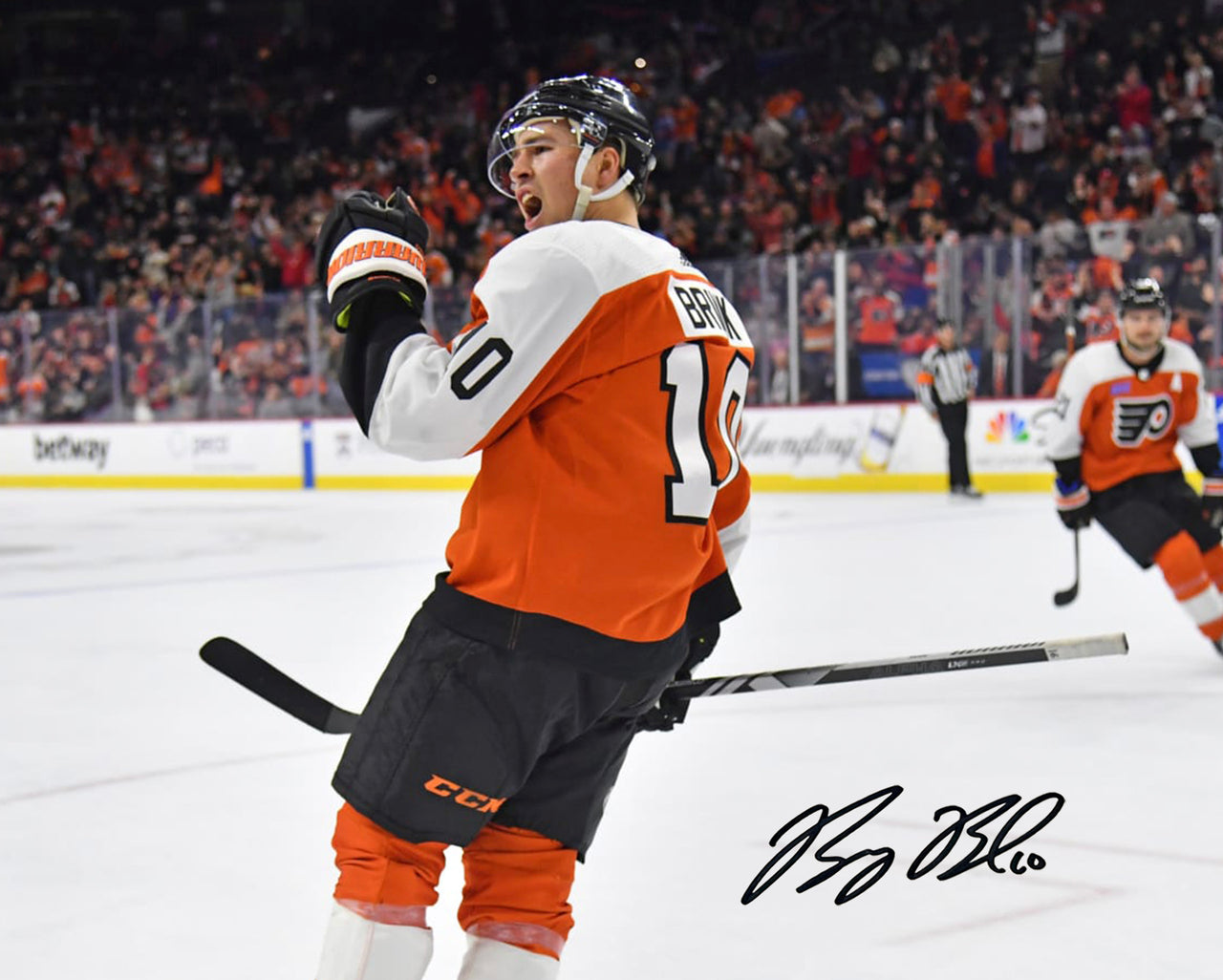 Bobby Brink Fist Pump Autographed Philadelphia Flyers 16" x 20" Hockey Photo