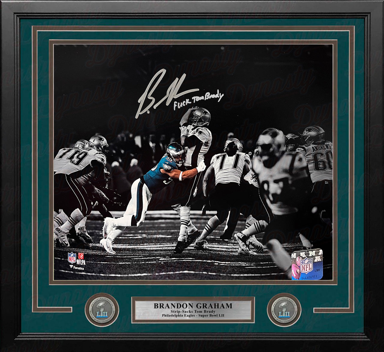 Brandon Graham Strip-Sack Philadelphia Eagles Autographed 16x20 Framed Black Photo - F*ck Tom Brady