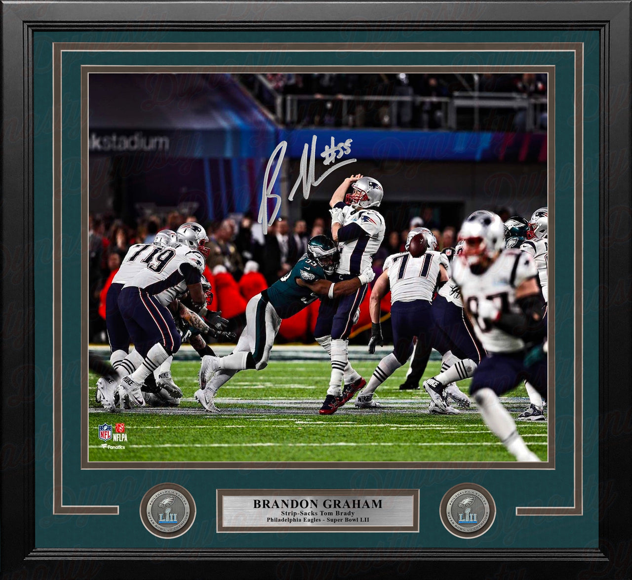 Brandon Graham Sacks Brady Philadelphia Eagles Autographed Super Bowl LII Framed Football Photo - Dynasty Sports & Framing 