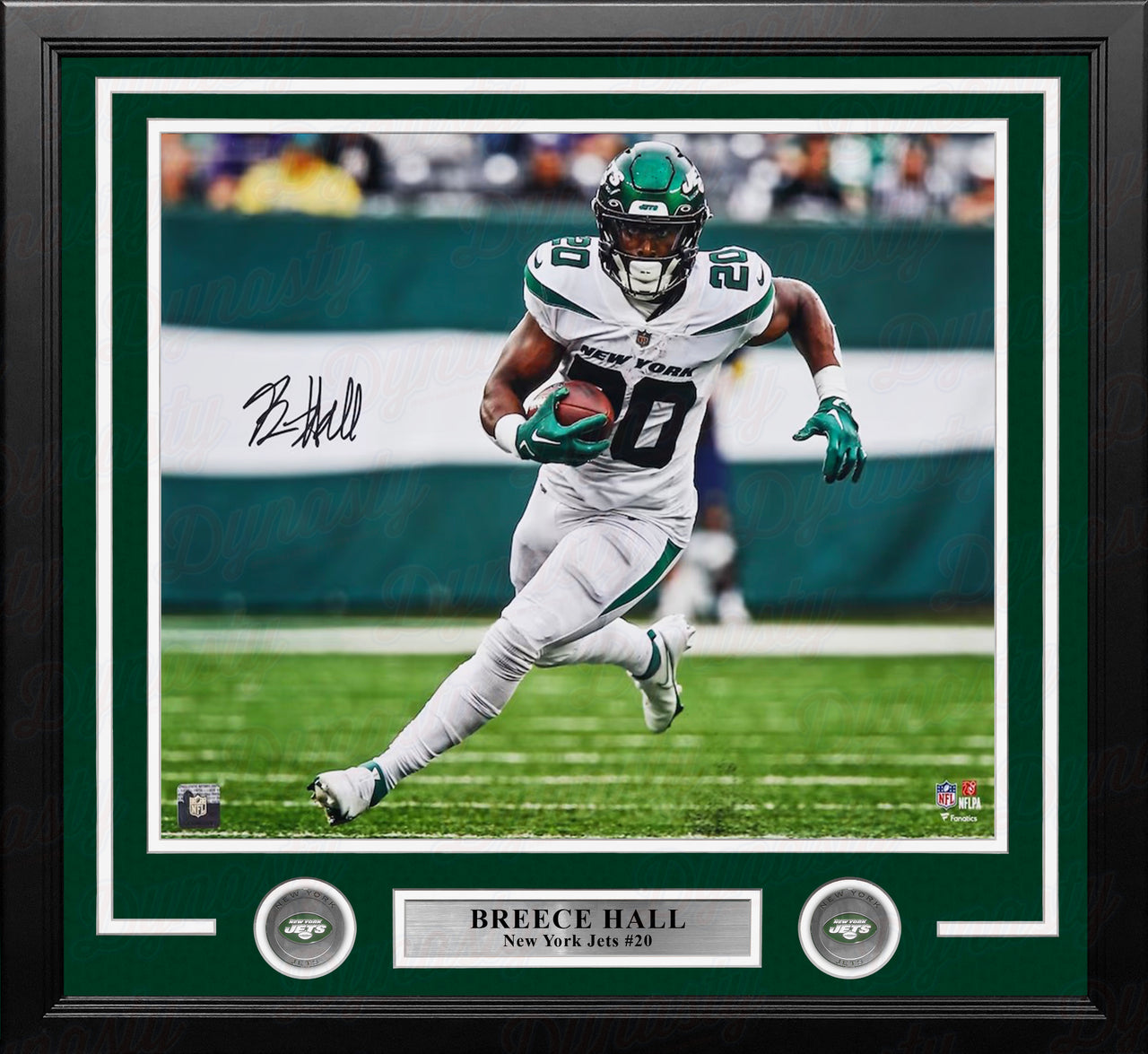 Breece Hall Running Action New York Jets Autographed 16" x 20" Framed Football Photo