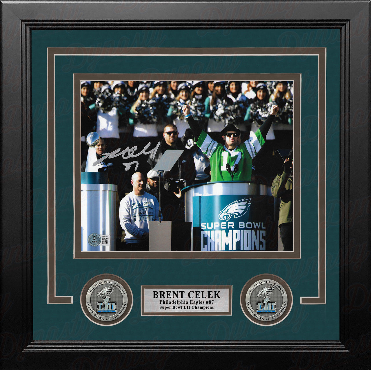 Brent Celek Super Bowl Champions Victory Speech Philadelphia Eagles Autographed 8x10 Framed Photo
