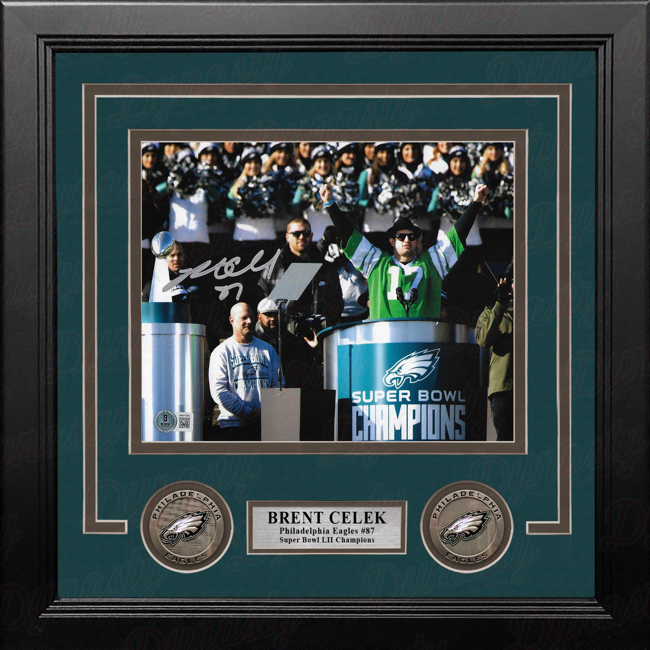 Brent Celek Super Bowl Champions Victory Speech Philadelphia Eagles Autographed 8x10 Framed Photo