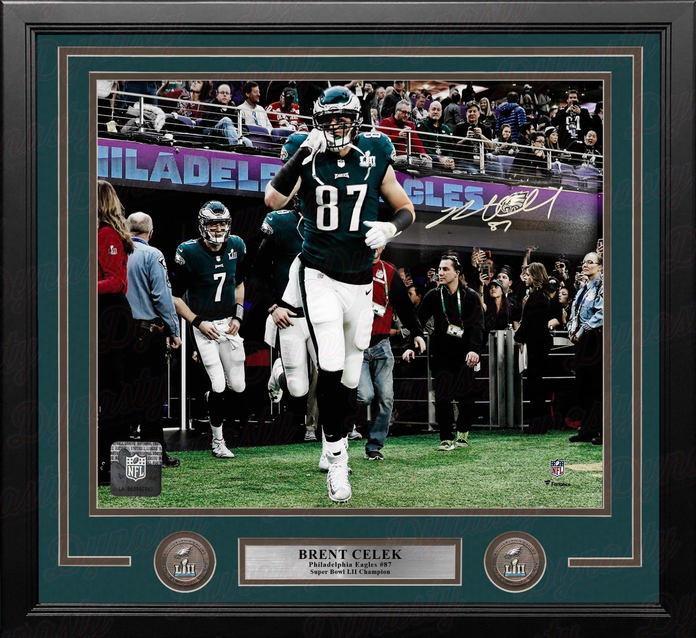 Brent Celek Super Bowl Entrance Philadelphia Eagles Autographed 11" x 14" Framed Football Photo