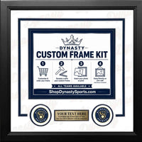 Milwaukee Brewers Custom MLB Baseball Picture Frame Kit with White Matting, Navy Blue Trim, a Gold Nameplate, and Brewers logos