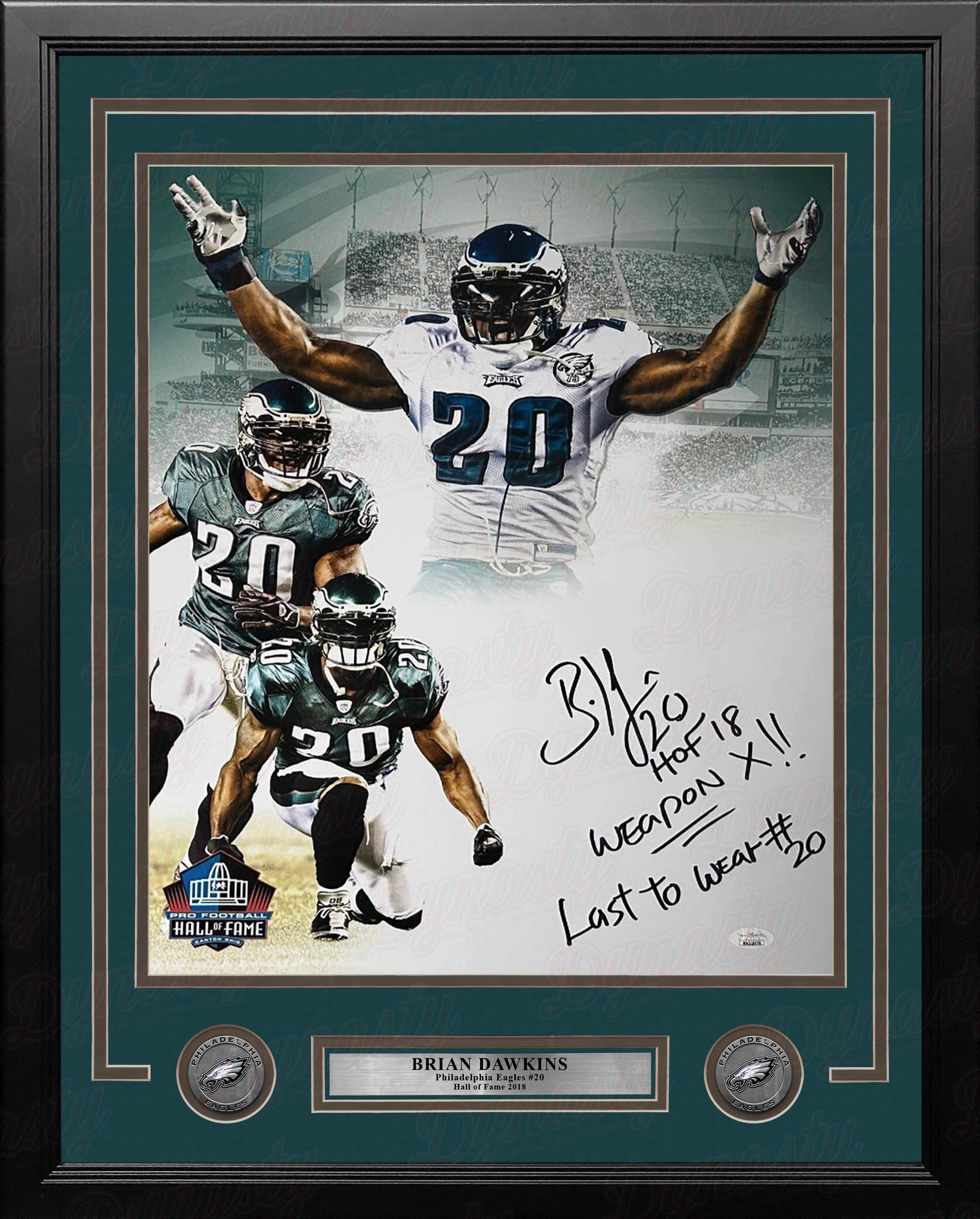 Brian Dawkins Philadelphia Eagles Autographed 16x20 Framed Photo - HOF, Weapon X, Last to Wear #20