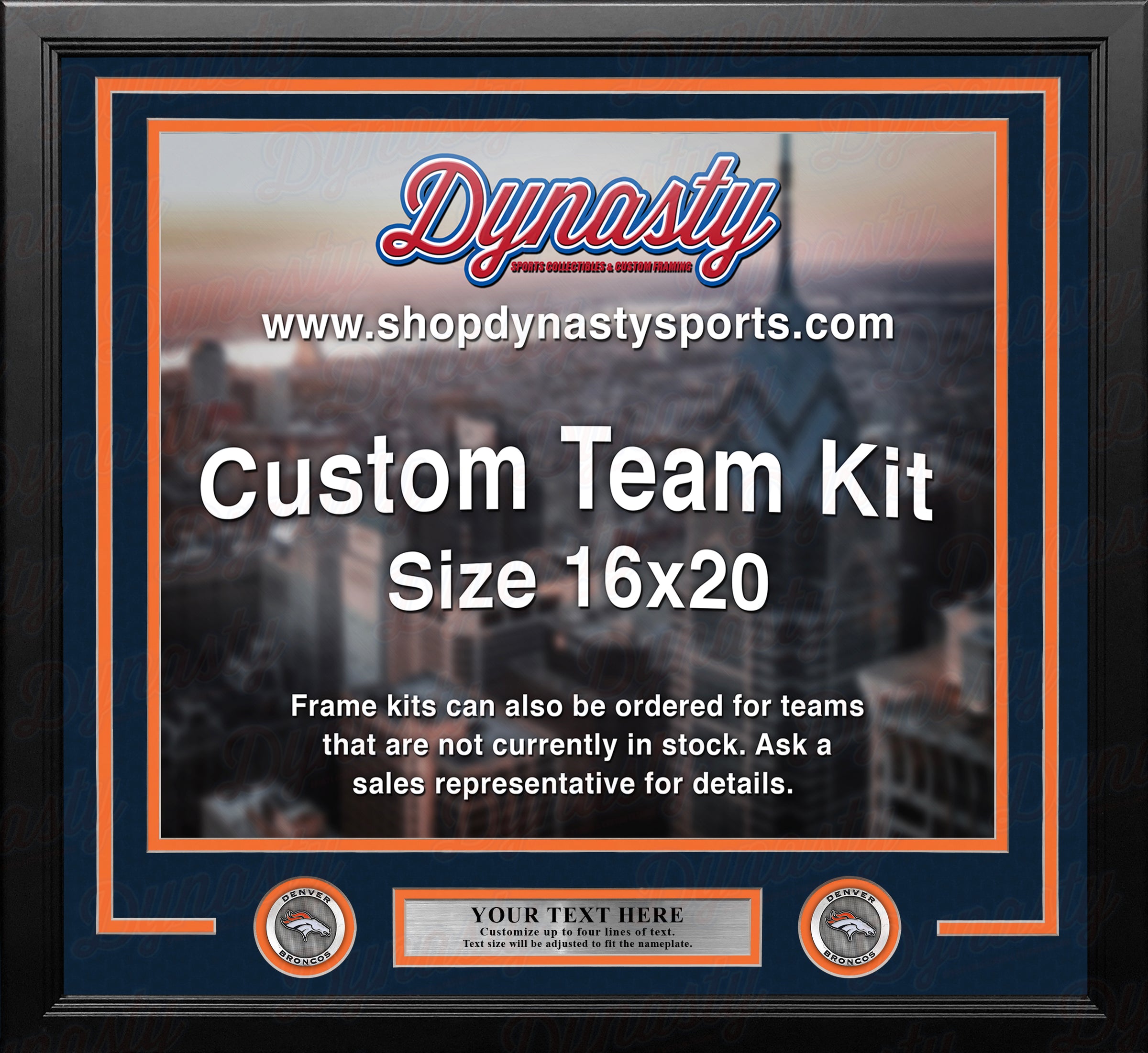Denver Broncos Custom NFL Football 16x20 Picture Frame Kit (Multiple Colors) - Dynasty Sports & Framing 