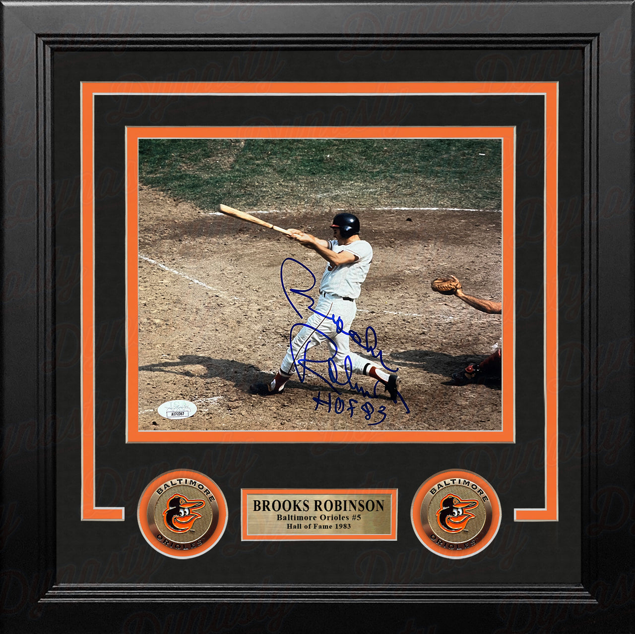 Brooks Robinson Batting Action Baltimore Orioles Autographed 8" x 10" Framed Baseball Photo